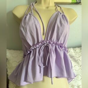 AYFVE Romantic Lavender Spaghetti Straps V-Neck Silky Semi Backless Top Size S